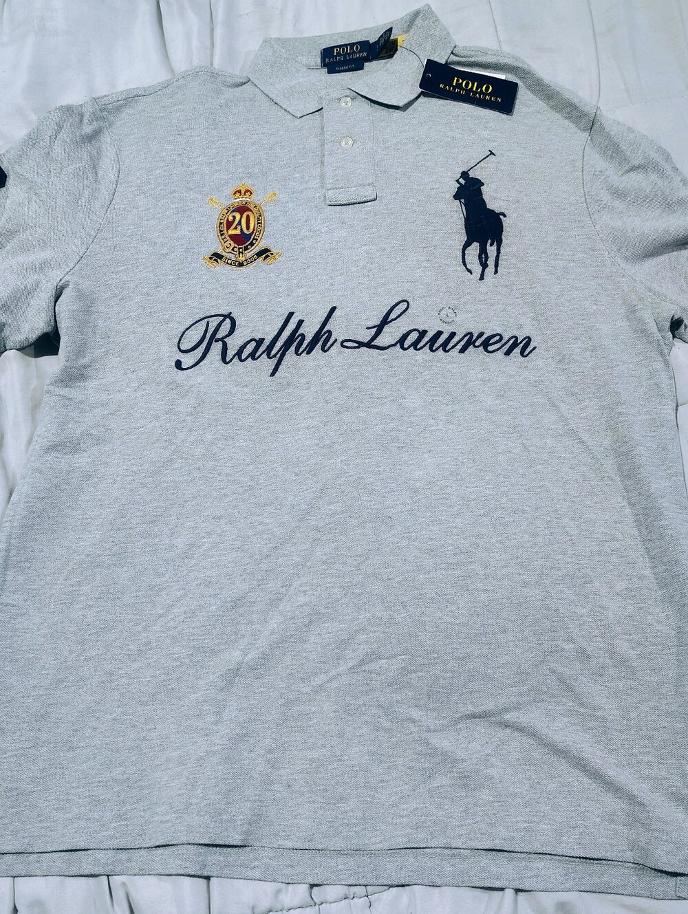 NWT Polo Ralph Lauren Gray Big Pony Script Logo Polo Shirt Large